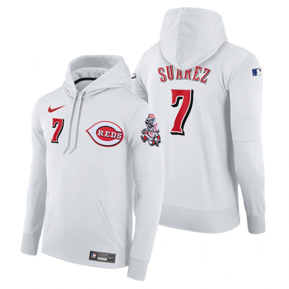 Men Cincinnati Reds #7 Suarez white home hoodie 2021 MLB Nike Jerseys